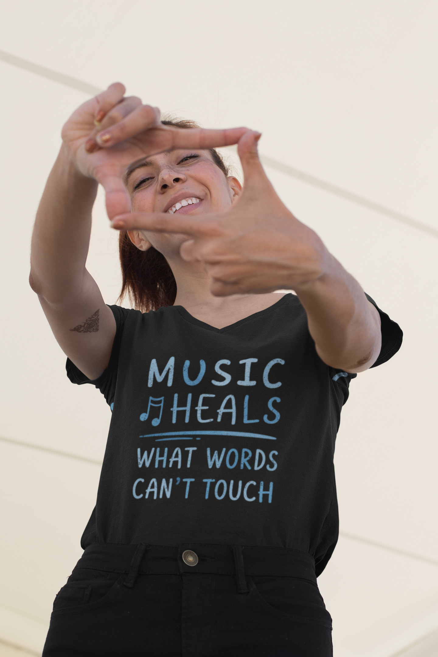 Music Heals What Words Can't Touch – Shady Blue – V-Neck