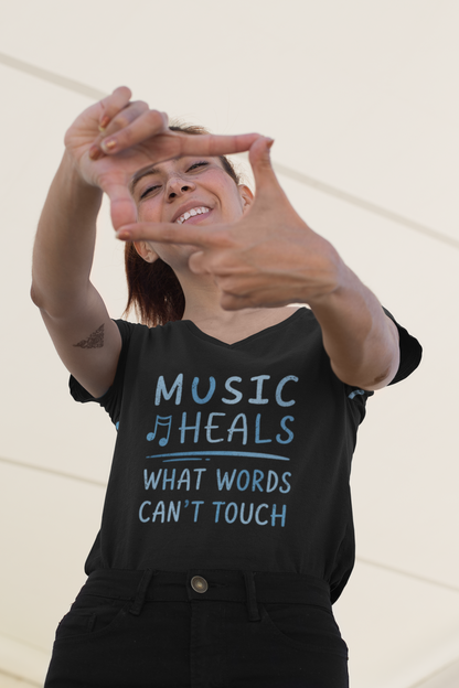 Music Heals What Words Can't Touch – Shady Blue – V-Neck