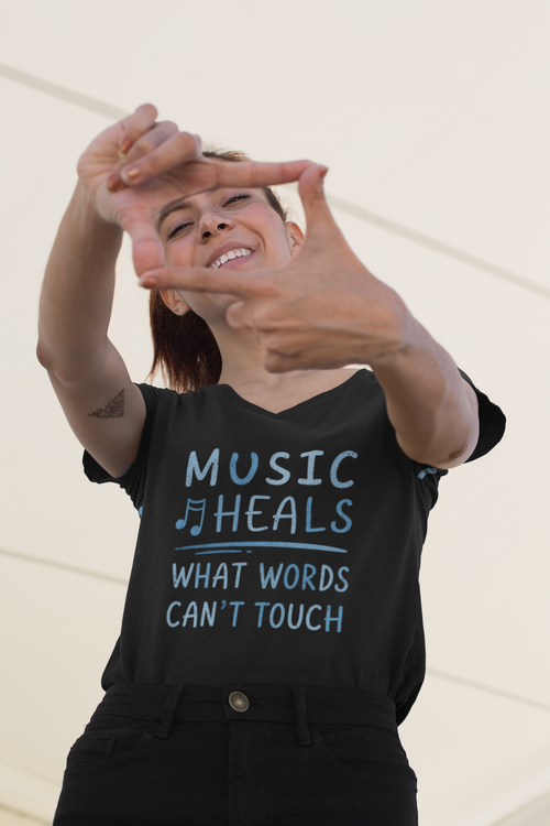 Music Heals What Words Can't Touch – Shady Blue – V-Neck