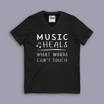 Music Heals What Words Can’t Touch V-Neck Shirt | Music Lover Graphic Tee