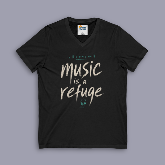 In This Crazy World – Music Is A Refuge – V-Neck