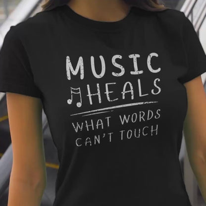 Women’s Music Heals Fitted T-Shirt | Music Lover Tee