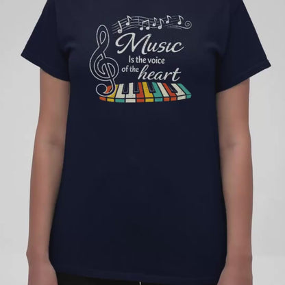 Music Is the Voice of the Heart – Retro Piano Graphic T-Shirt