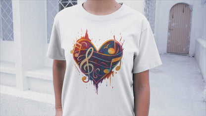 Colorburst Music Heart — Treble Clef & Notes Tee