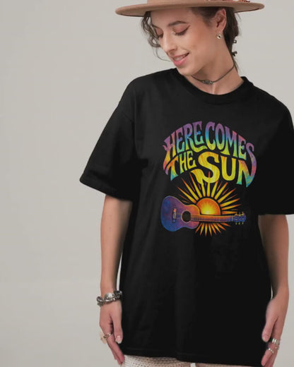 Here Comes The Sun – Retro Psychedelic Guitar T-Shirt | Music Lover Graphic Tee