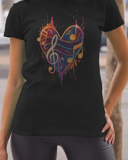 Colorburst Music Heart — Treble Clef & Notes Tee