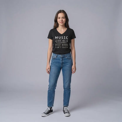Music Heals What Words Can’t Touch V-Neck Shirt | Music Lover Graphic Tee
