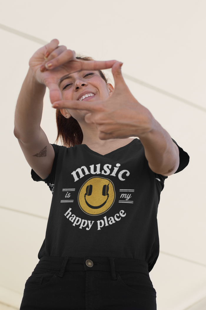 Music Is My Happy Place – V-Neck