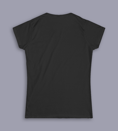 Woman wearing the Where Words Fail, Music Speaks women's fitted tee in a casual everyday setting.